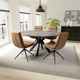 Logan Round Extending Dining Table with 4 Nobel Tan Swivel Dining Chairs - Pendle Village Furniture